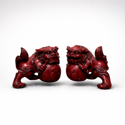 Heavy Resin Foo Dogs - Matching Pair Vintage Sculptures — view 2
