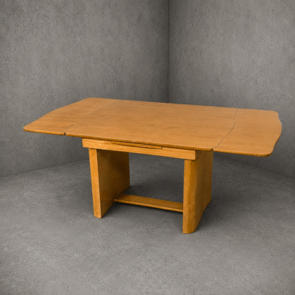 Art Deco Bird’s Eye Maple Draw Leaf Extending Dining Table | 1930s Pedestal Dining Table