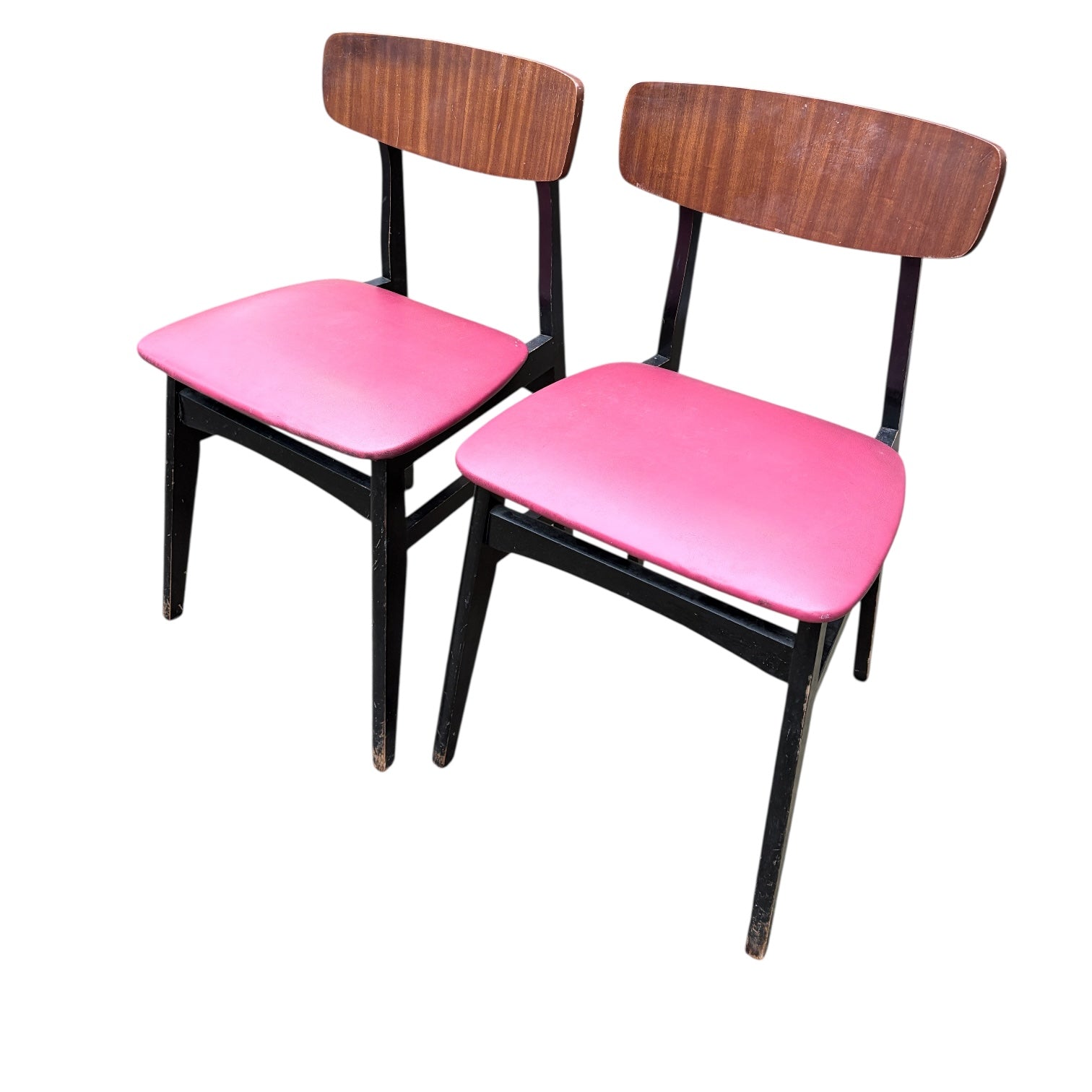 Pair of Mid-Century Teak Dining Chairs with Red Vinyl Seats — view 4