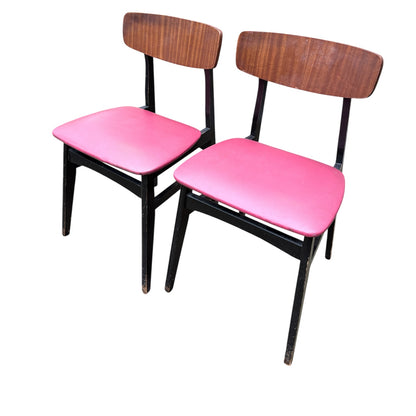 Pair of Mid-Century Teak Dining Chairs with Red Vinyl Seats — view 4