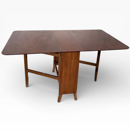Mid Century Dining Table - Vintage Walnut Drop Leaf Extendable Dining Surface
