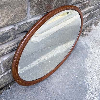 Antique Mahogany Oval Wall Mirror with Satinwood String Inlay