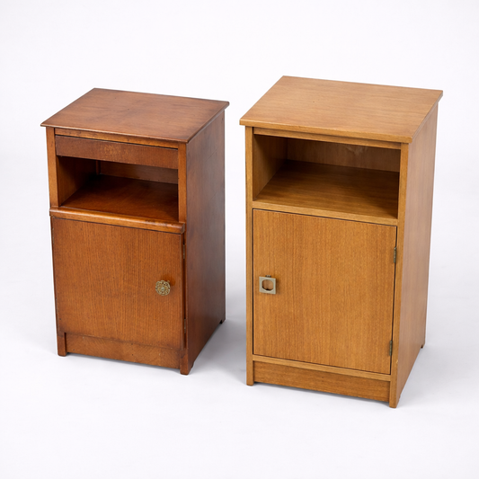 Pair of Mid Century Vintage Wooden Bedside Cabinets – Mismatched Nightstands