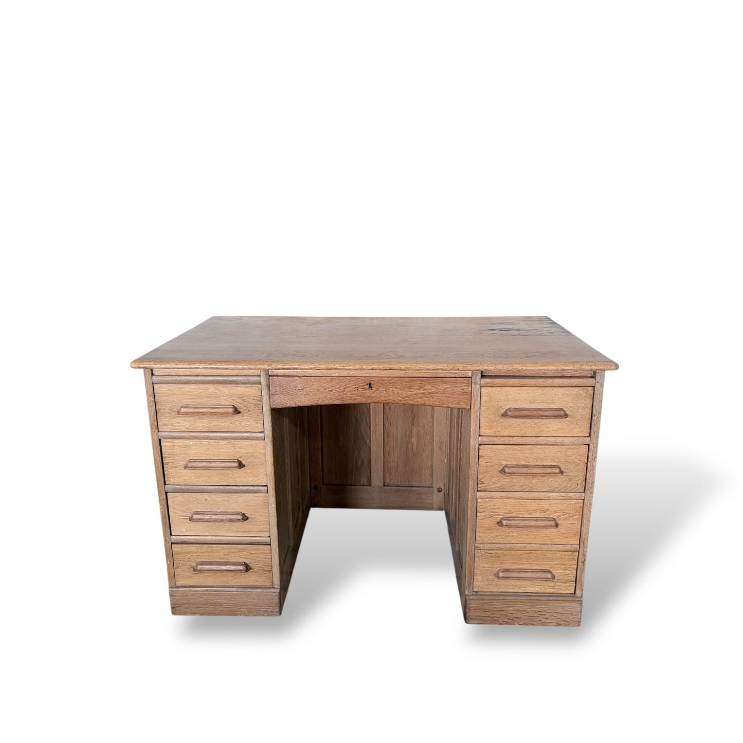 Vintage Pine & Oak Twin Pedestal Desk – 8 Drawer Writing Desk