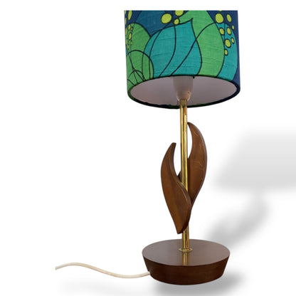Mid Century Teak Table Lamp with Blue and Green Floral Shade by Lightfandango — view 6