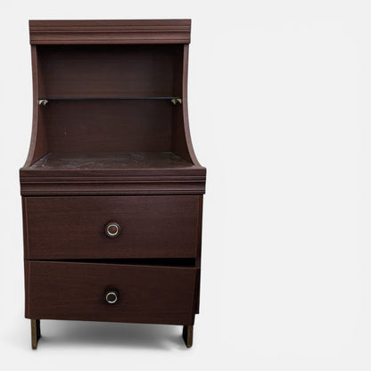 Pair of Vintage Mahogany & Formica Bedside Cabinets with Open Shelf