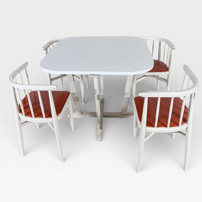 Vintage Thonet Nesting Dining Table with Four Chairs – White Bentwood, Mid-Century Design — view 2