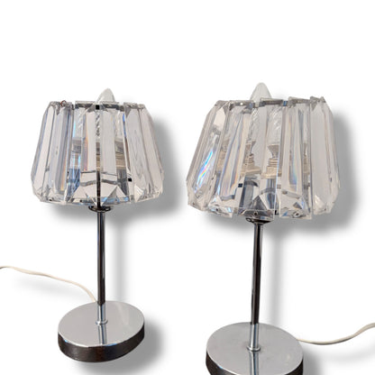 Vintage Chrome Table Lamps with Faceted Acrylic Shades Pair
