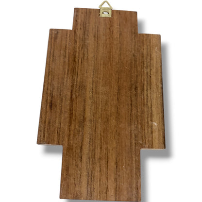 Miniature Holy Water Font – Vintage Wooden Wall Mounted Stoup with Silver Tone Relief Basin — view 8