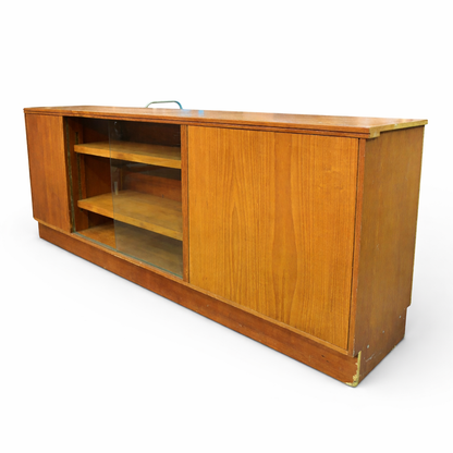 Mid Century Teak Sideboard – Vintage Storage Cabinet with Glazed Display
