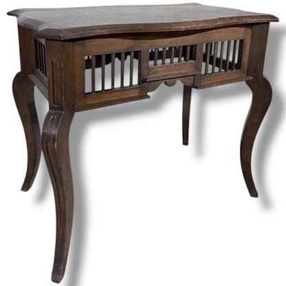 Victorian Side Table – Antique Hall Table With Slatted Side Panels & Cabriole Legs