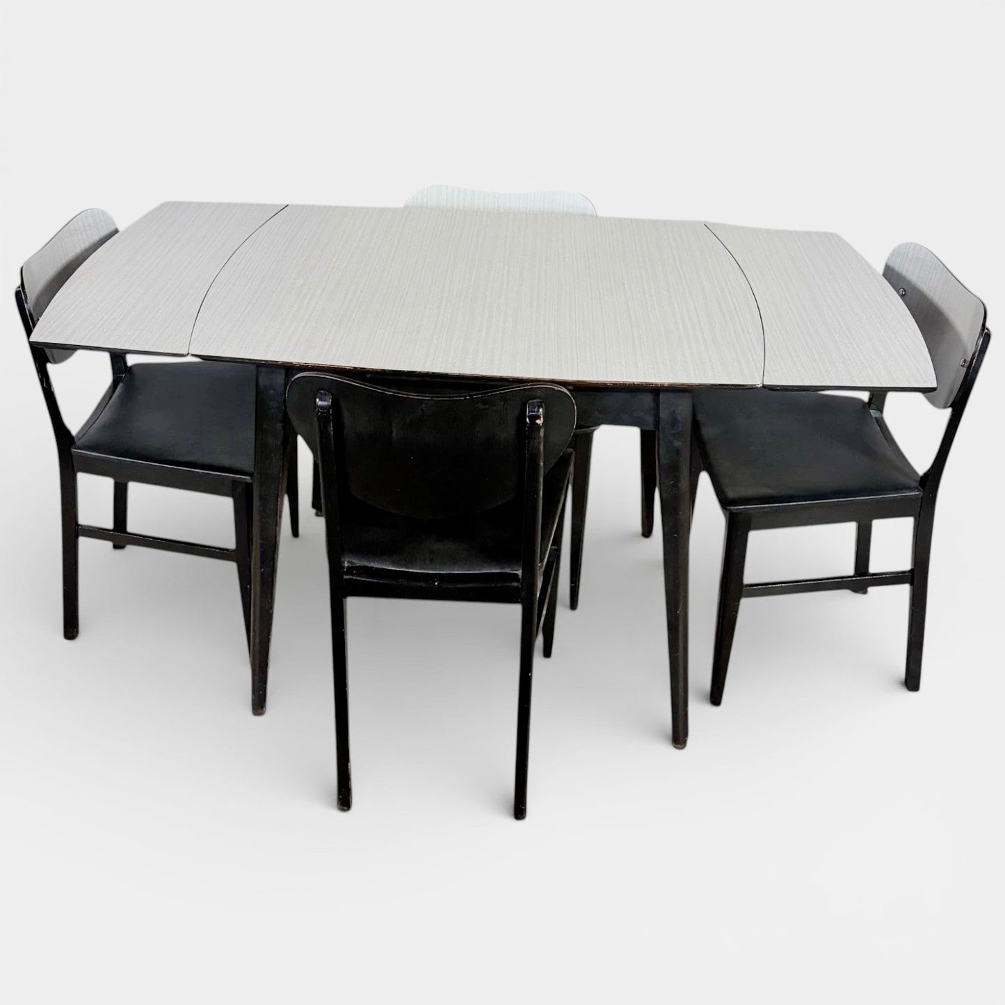 Mid Century Space Age Monochrome Formica Drop Leaf Extending Dining Table & Four Chairs