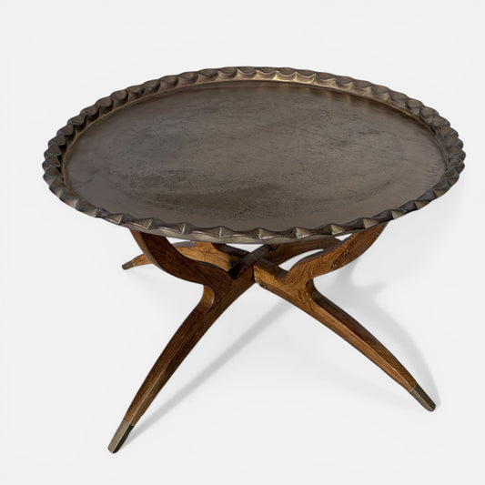 Mid Century Teak & Brass Spider Leg Coffee Table with Tray Top