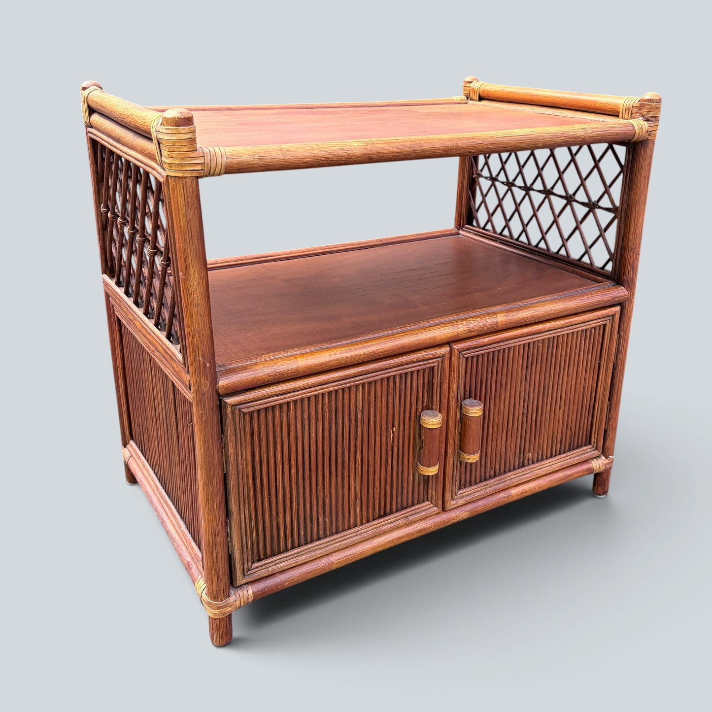 Vintage Bamboo & Rattan Media Cabinet | Hollywood Regency TV Stand | Boho Storage Unit