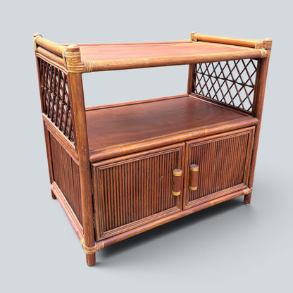 Vintage Bamboo & Rattan Media Cabinet | Hollywood Regency TV Stand | Boho Storage Unit