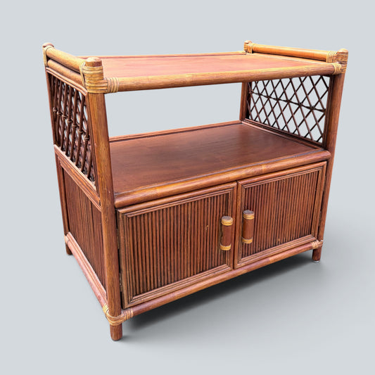 Vintage Bamboo & Rattan Media Cabinet | Hollywood Regency TV Stand | Boho Storage Unit