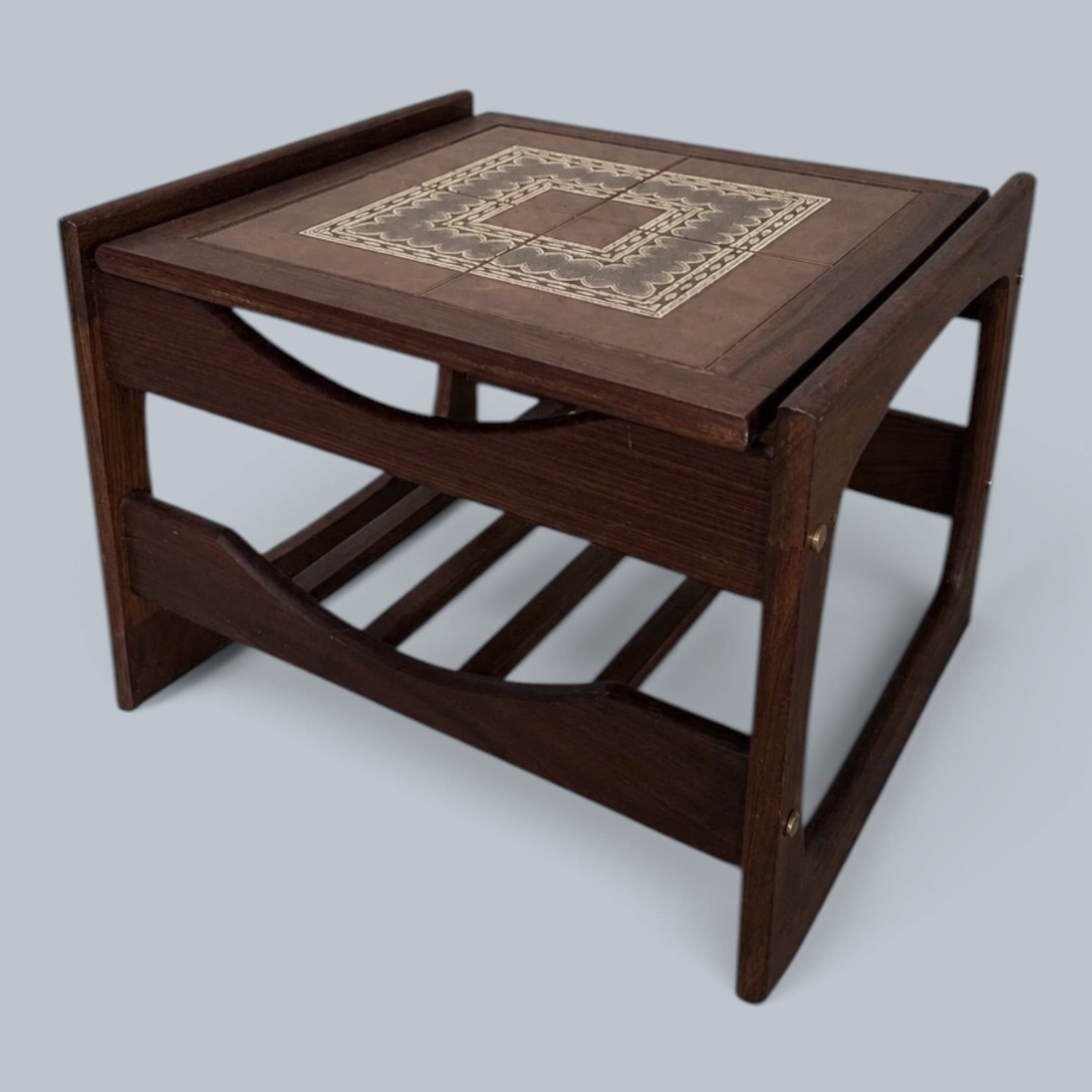 Danish Mid Century Teak & Ceramic Tile Coffee Table and Magazine Rack