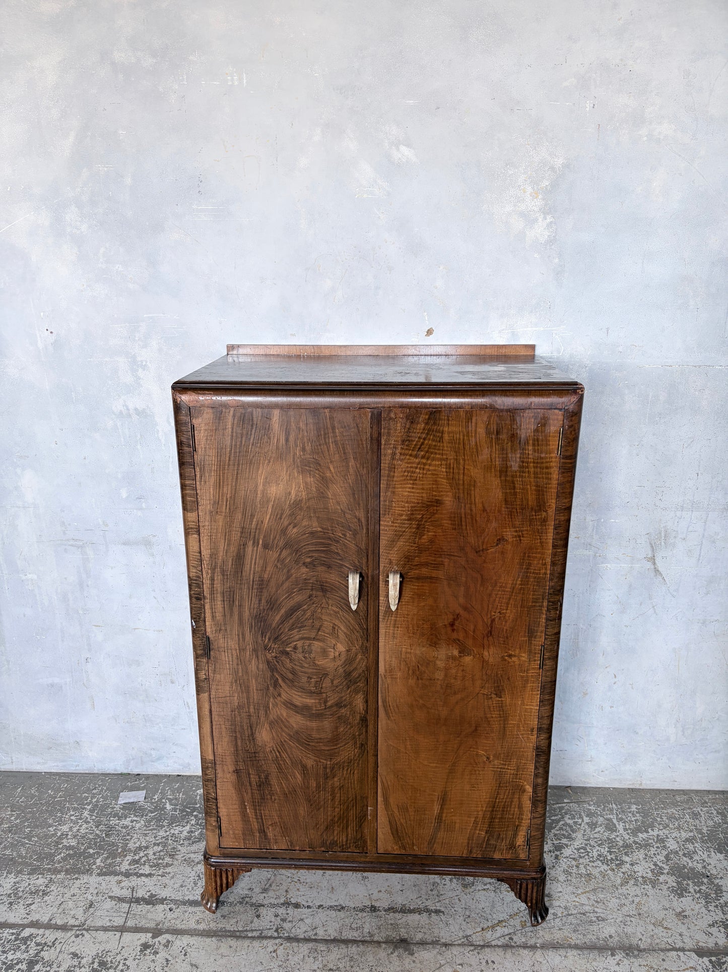 Art Deco Walnut Compact Wardrobe with Interior Shelving