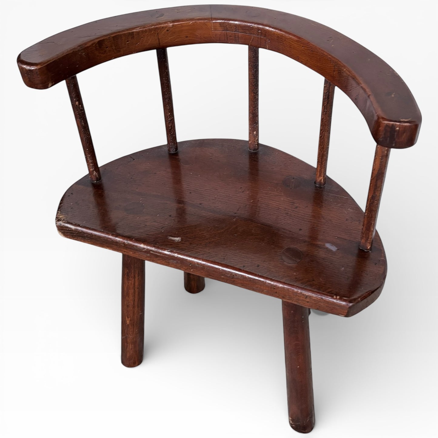 19th Century Welsh Primitive Stickback Oak Demi-Lune Chair