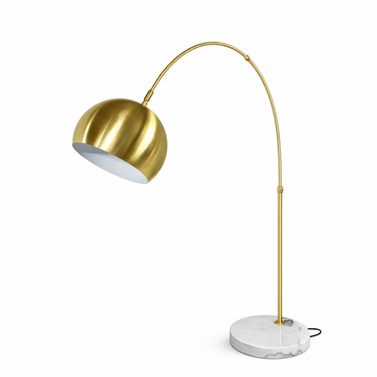 Mid Century Floor Lamp – Brass Arc Overhanging Reading Light with Marble Base