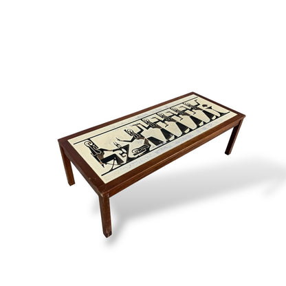 Mid-Century Egyptian-Style Teak and Tile Coffee Table