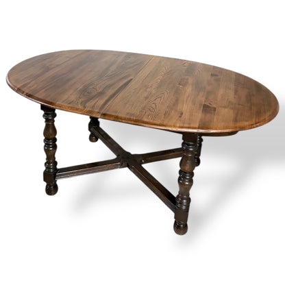 Ercol Extendable Dining Table – Vintage Solid Elm Oval Wooden Table With Cruciform Base