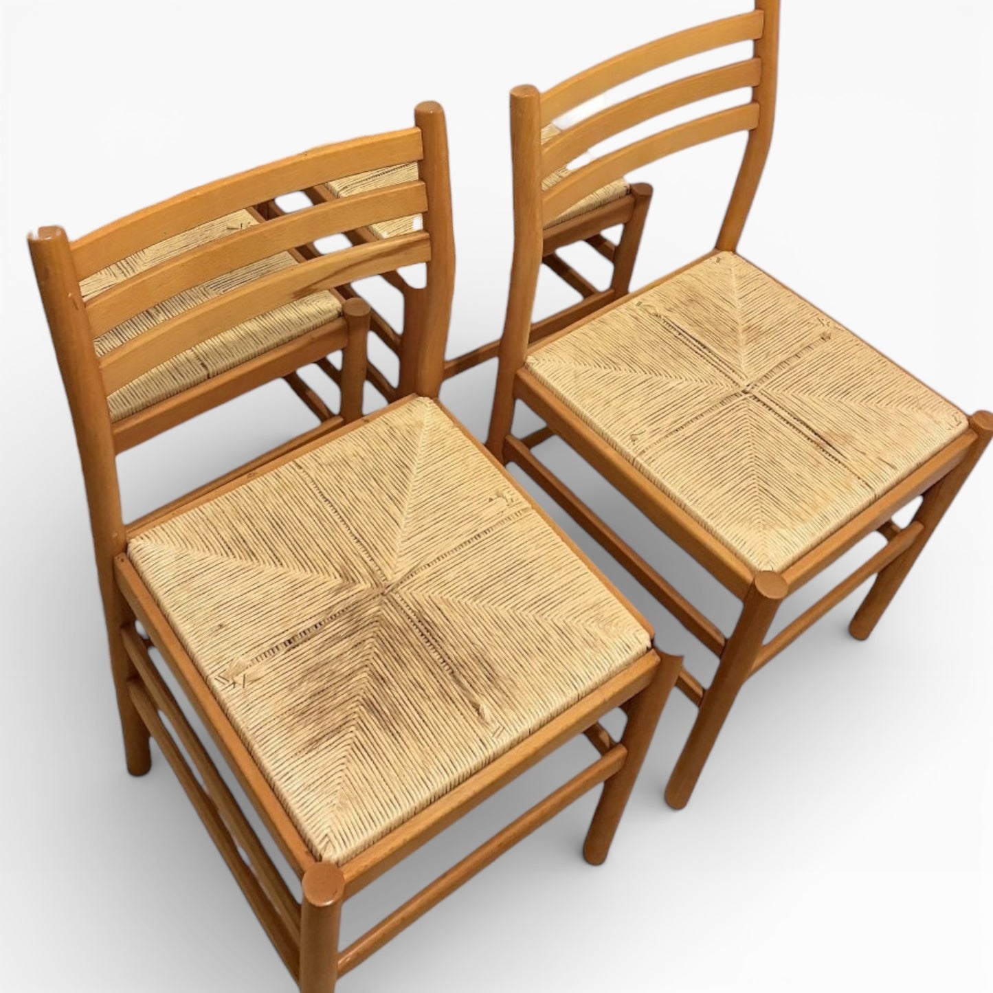 Italian Beech Dining Chairs – Set of Two Vintage Ladder Back Chairs