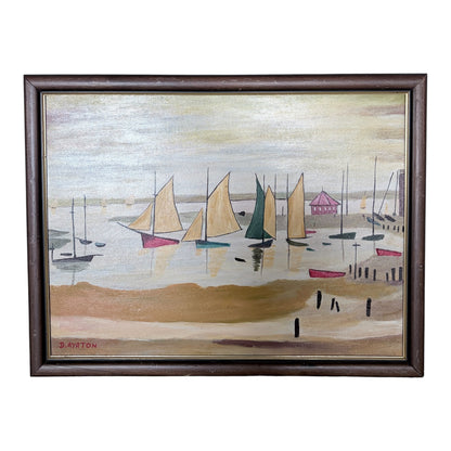 Vintage Coastal Harbour Painting by D. Ayrton – Framed Nautical Wall Art