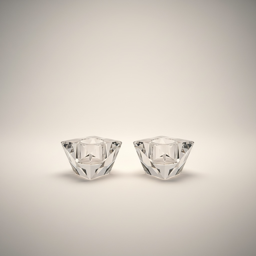 Pair of Mid Century Lucite Faceted Candle Holders – Geometric Crystal