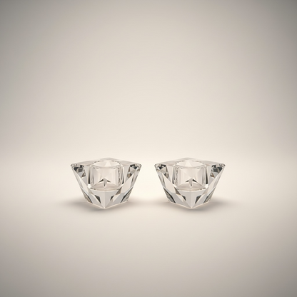 Pair of Mid Century Lucite Faceted Candle Holders – Geometric Crystal