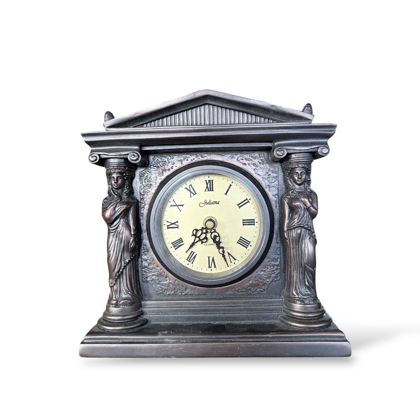 Vintage Mantel Clock - Juliana Neoclassical Resin Clock With Bronzed Finish