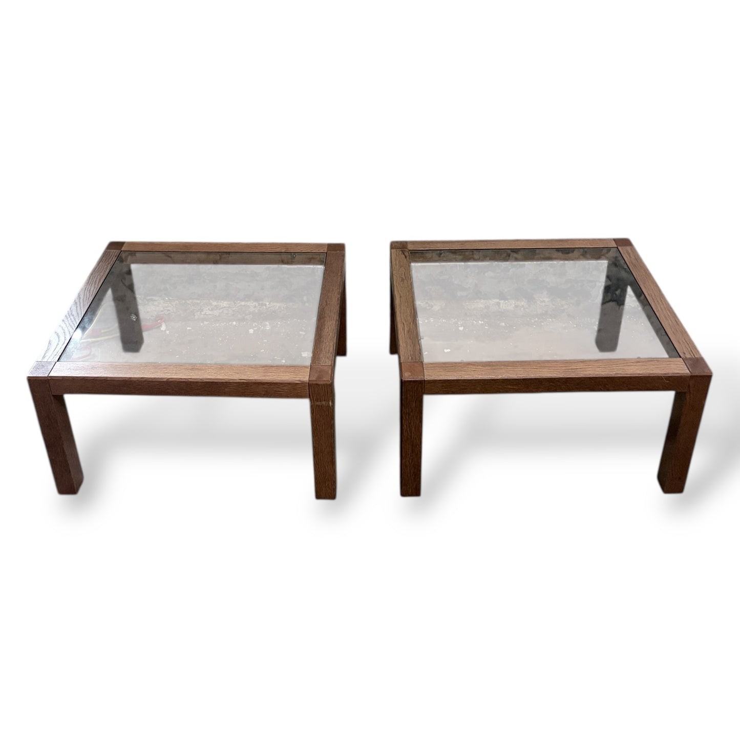 Mid-Century Italian Walnut & Smoked Glass Coffee Tables Pair