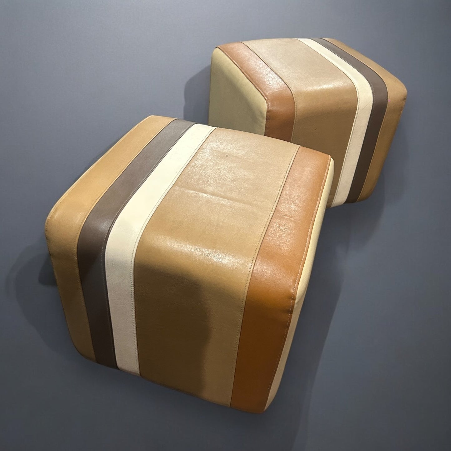 Mid Century Pair of Groovy Leather Pouffes Footstools
