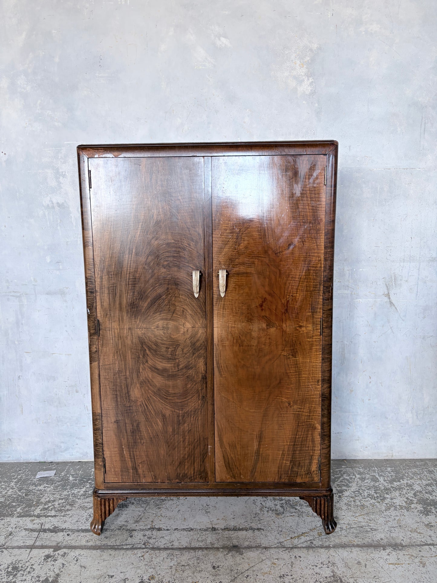 Art Deco Walnut Compact Wardrobe with Interior Shelving