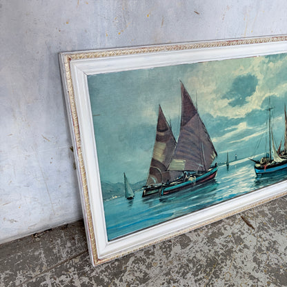 Mid-Century Framed Coastal Sailing Boat Print