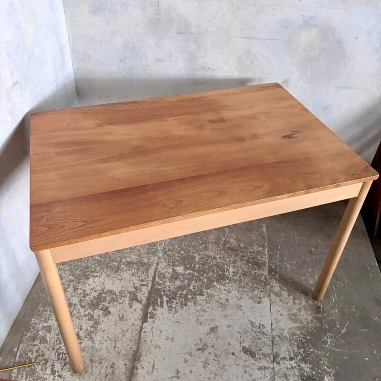 Mid Century Ercol Blonde Elm & Beech Desk Table & Industrial Bentwood Chair Set