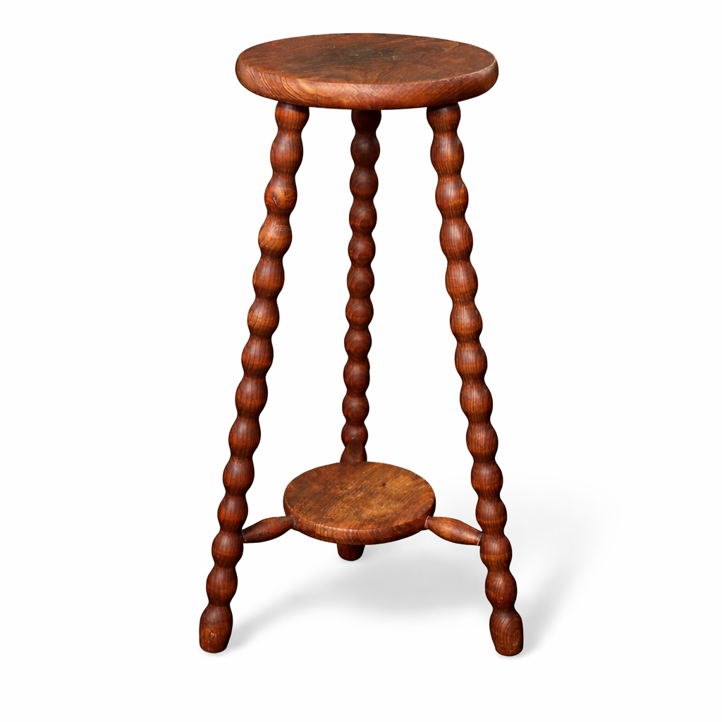 Tall French Bobbin Stool | Antique French Turned Wood Plant Stand | Rustic Country Accent