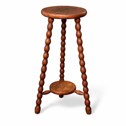 Tall French Bobbin Stool | Antique French Turned Wood Plant Stand | Rustic Country Accent