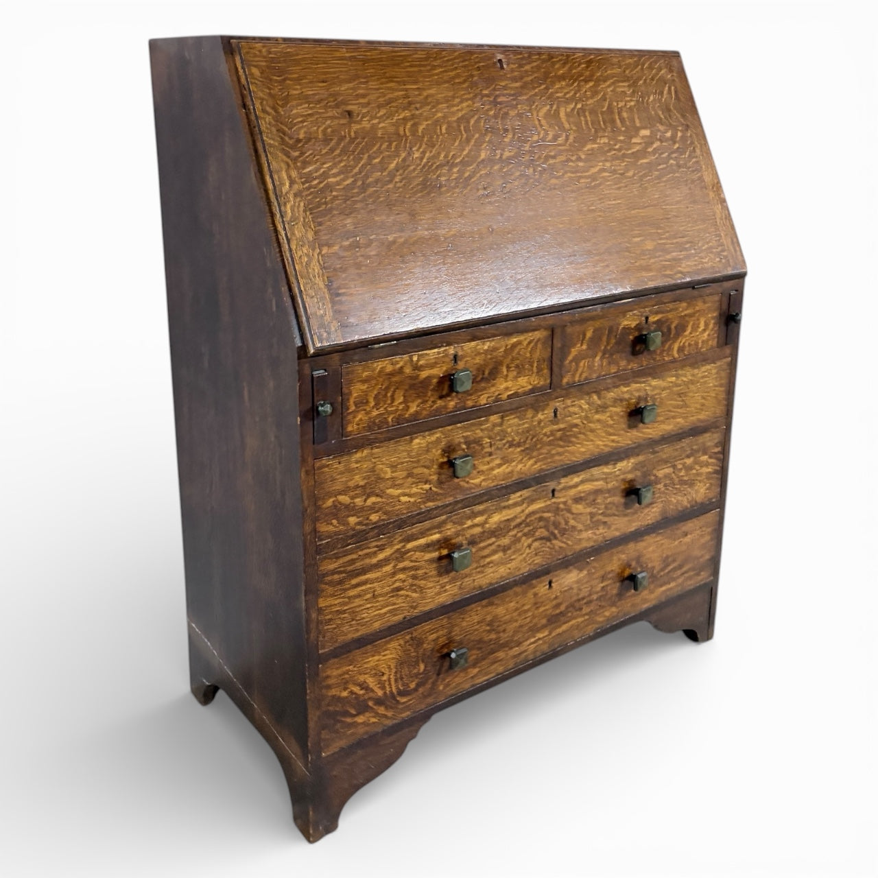 Arts & Crafts Bureau Desk – Quartersawn Oak Fall-Front Writing Surface With Drawers