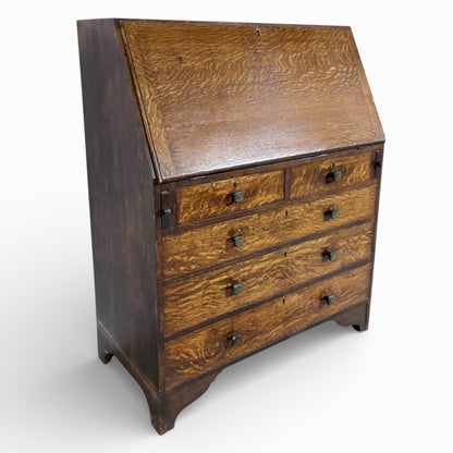 Arts & Crafts Bureau Desk – Quartersawn Oak Fall-Front Writing Surface With Drawers