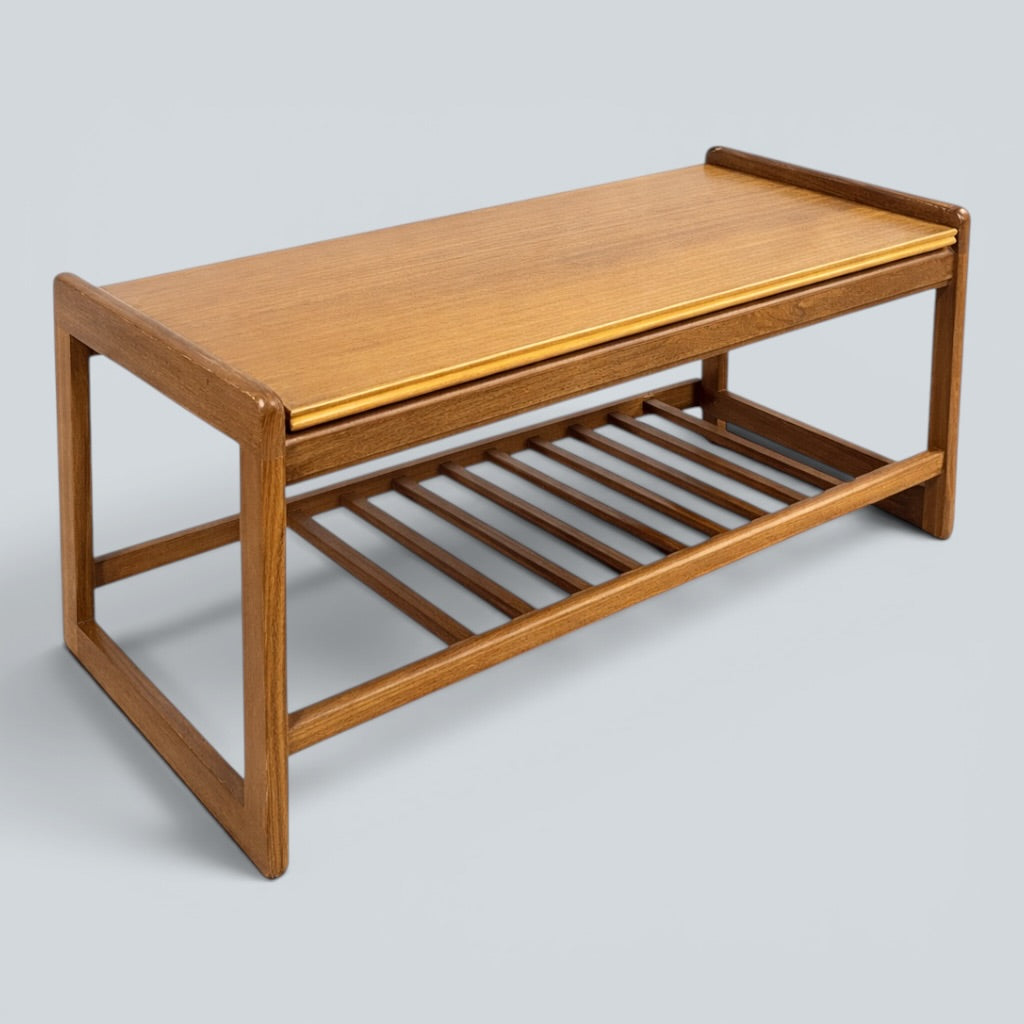 Mid-Century Teak Coffee Table with Magazine Rack | Scandinavian Floating Top Design