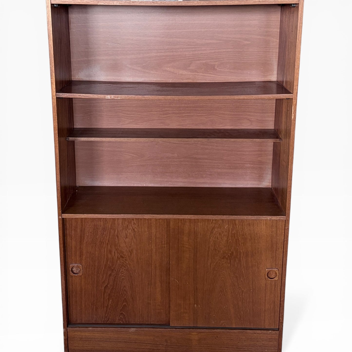 Vintage Danish Teak Tall Bookcase Cabinet with Sliding Doors
