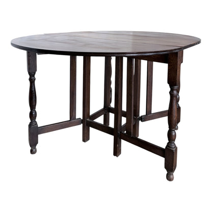 Vintage Oak Drop Leaf Dining Table – Round Gateleg Extending Table