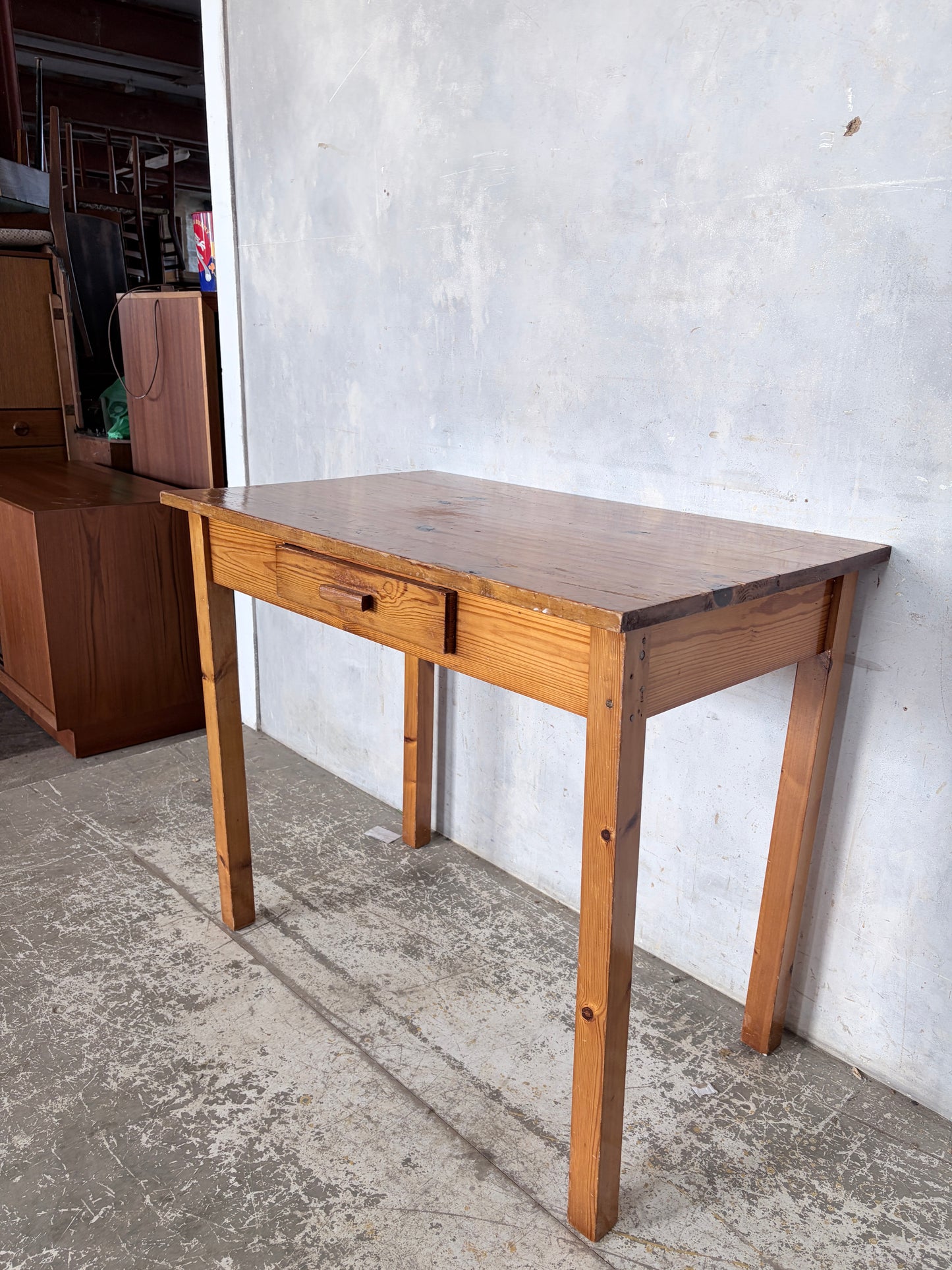 Vintage Compact Pine Writing Desk with Drawer