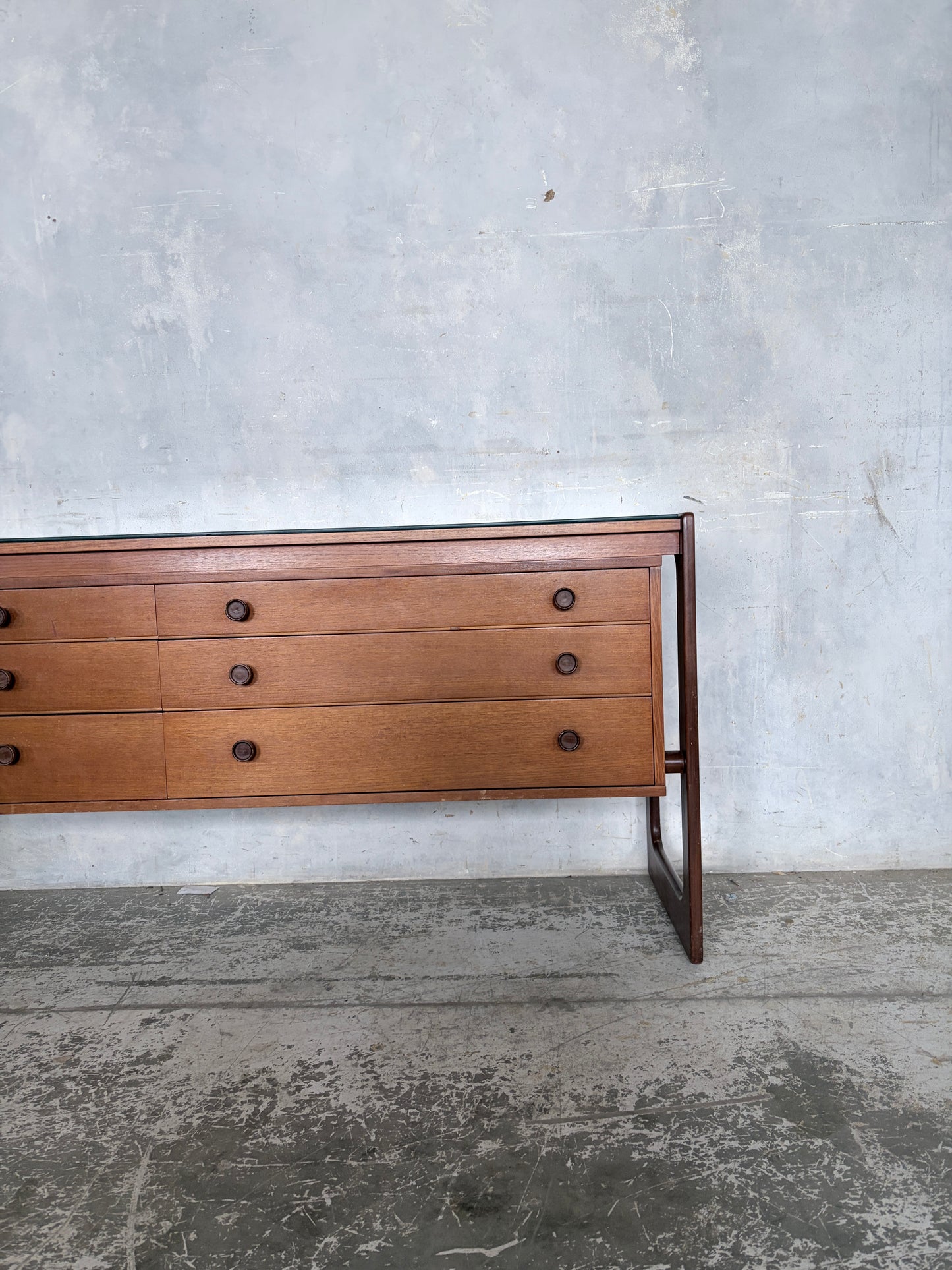 Mid Century William Lawrence Teak Sleigh Leg Chest of Drawers