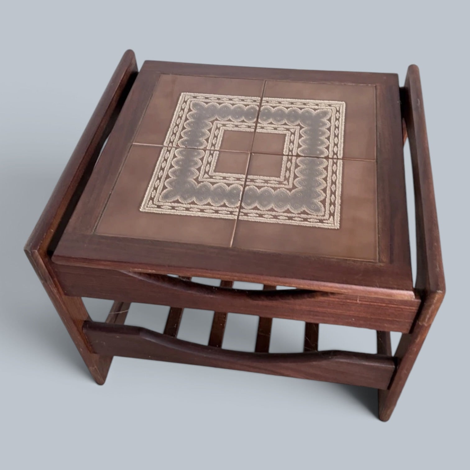 Danish Mid Century Teak & Ceramic Tile Coffee Table and Magazine Rack