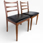 Mid Century Dining Chairs – Teak Ladder Back with Black Vinyl Seats, Vintage Comfort