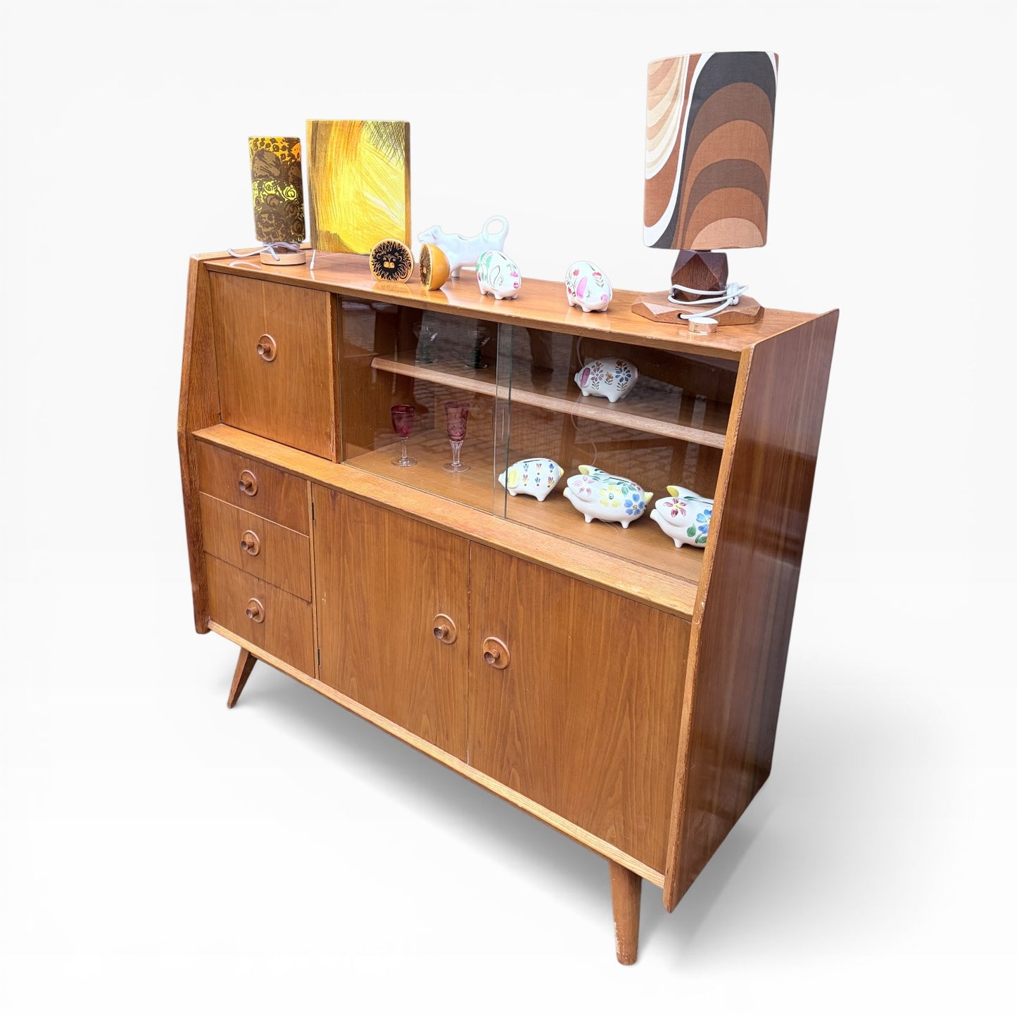 Mid Century Priory Oak & Walnut Drinks Cabinet