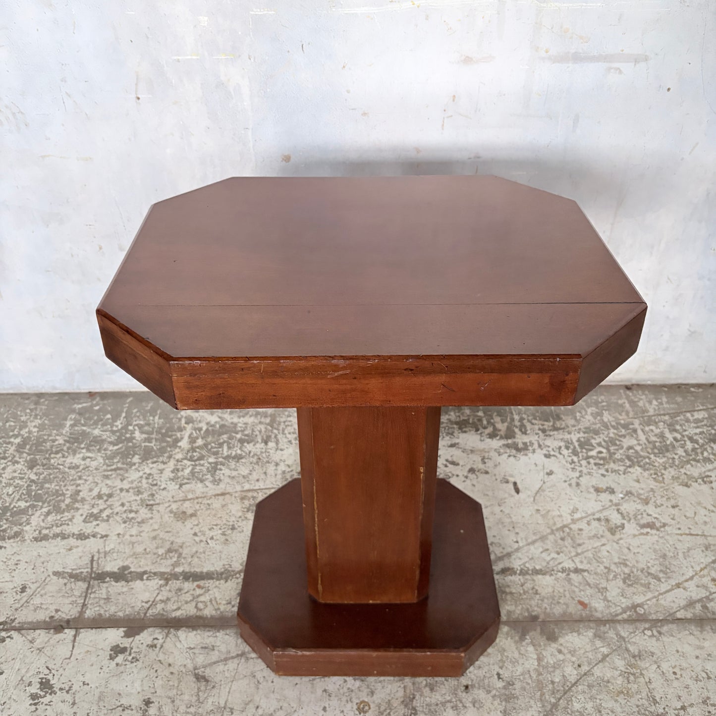 Art Deco Walnut Pedestal Side Table | Octagonal Lamp Table