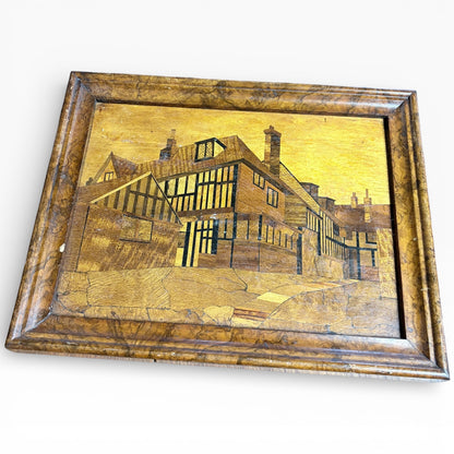 Antique Architectural Wood Marquetry Panel with Walnut Frame